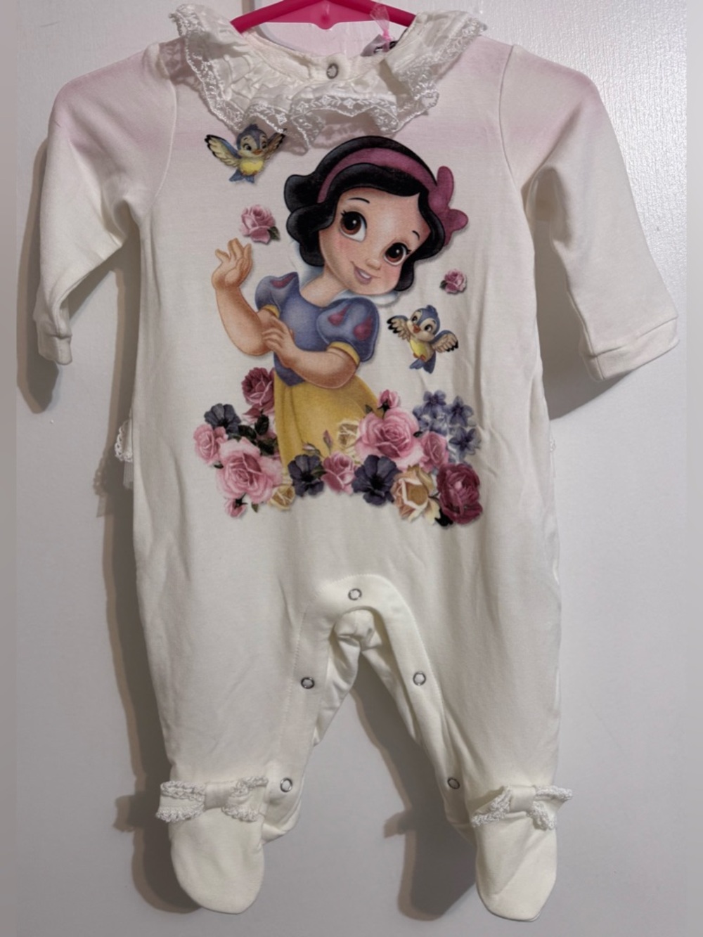 MonnaLisa Cream Footed One-Piece with Colorful Snow White Nwt 3 months